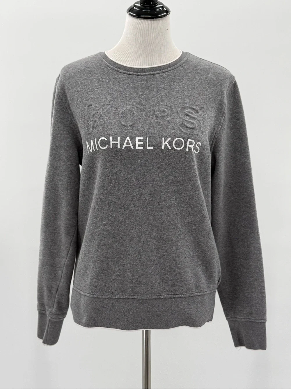Michael Kors Logo Sweatshirt Gray Fleece Lined Pullover Crewneck Medium